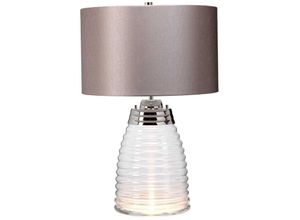 4255596733696 - Licht-erlebnisse - Tischlampe Metall E27 643 cm Nickel poliert Taupe rund 3000 k warmweißes Licht 620 lm Modern