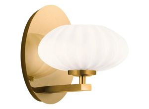 4255596734044 - Licht-erlebnisse - Badezimmerleuchte Metall Glas h 203 cm IP44 in Gold Weiß G9 3000 k warmweißes Licht 300 lm