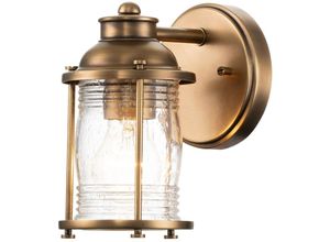4255596734266 - Licht-erlebnisse - Badlampe Metall Glas E27 IP44 206 cm hoch in Messing Vintage Design Wandlampe Badezimmer 4255596734266 - Licht-erlebnisse - Badlampe Metall Glas E27 IP44 206 cm hoch in Messing Vintage Design Wandlampe Badezimmer
