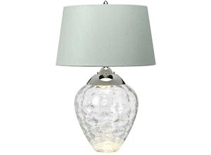 4255596734709 - Licht-erlebnisse - Nachttischlampe Glas Stoff E27 715 cm hoch Transparent Chateau (Grau) Nickel poliert rund 620 lm