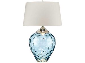 4255596734723 - Licht-erlebnisse - Tischlampe Glas Stoff E27 787 cm hoch Blau Taupe Nickel poliert rund 3000 k warmweiß 620 lm