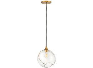 4255596734839 - Licht-erlebnisse - Hängeleuchte Metall Glas E27 d 274 cm rund h max 3298 cm in Messing Antik Kugel Schirm Vintage