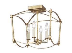 4255596735348 - Licht-erlebnisse - Deckenlampe Metall E14 365 cm breit in Antikgold 4-flammig Vintage Design