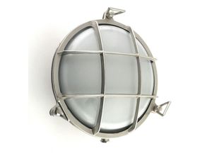 4255596736031 - Außenwandlampe Echt-Messing Glas Ø 24 cm rund IP64 Nickel matt Weiß E27 Maritim Kellerleuchte