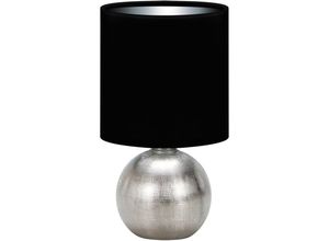 4255596741318 - Licht-erlebnisse - Tischlampe Keramik Stoff 295 cm hoch in Silber Schwarz E14 rund Modern Keramikleuchte