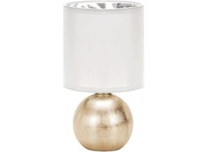 4255596741325 - Nachttischlampe Keramik Stoff E14 295 cm hoch in Gold Weiß rund Modern Keramiklampe