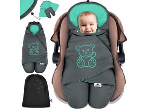 4255598305051 - KIDIZ® Baby Einschlagdecke Winter mit Kapuze +Tasche Babyeinschlagdecke Universal für Babyschale Autositz zB für Maxi-Cosi Römer für Buggy Babybett Kinderwagen & alle Gurtsysteme 3 & 5-Punkt Gurt