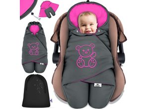 4255598305082 - KIDIZ® Baby Einschlagdecke Winter mit Kapuze +Tasche Babyeinschlagdecke Universal für Babyschale Autositz zB für Maxi-Cosi Römer für Buggy Babybett Kinderwagen & alle Gurtsysteme 3 & 5-Punkt Gurt