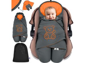 4255598305099 - KIDIZ® Baby Einschlagdecke Winter mit Kapuze +Tasche Babyeinschlagdecke Universal für Babyschale Autositz zB für Maxi-Cosi Römer für Buggy Babybett Kinderwagen & alle Gurtsysteme 3 & 5-Punkt Gurt