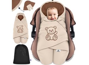 4255598305105 - KIDIZ® Baby Einschlagdecke Winter mit Kapuze +Tasche Babyeinschlagdecke Universal für Babyschale Autositz zB für Maxi-Cosi Römer für Buggy Babybett Kinderwagen & alle Gurtsysteme 3 & 5-Punkt Gurt