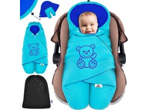 4255598305112 - KIDIZ® Baby Einschlagdecke Winter mit Kapuze +Tasche Babyeinschlagdecke Universal für Babyschale Autositz zB für Maxi-Cosi Römer für Buggy Babybett Kinderwagen & alle Gurtsysteme 3 & 5-Punkt Gurt