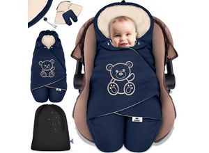 4255598305136 - KIDIZ® Baby Einschlagdecke Winter mit Kapuze +Tasche Babyeinschlagdecke Universal für Babyschale Autositz zB für Maxi-Cosi Römer für Buggy Babybett Kinderwagen & alle Gurtsysteme 3 & 5-Punkt Gurt