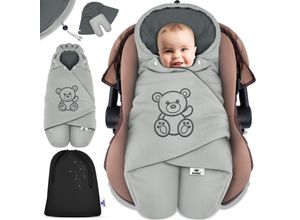 4255598305143 - KIDIZ® Baby Einschlagdecke Winter mit Kapuze +Tasche Babyeinschlagdecke Universal für Babyschale Autositz zB für Maxi-Cosi Römer für Buggy Babybett Kinderwagen & alle Gurtsysteme 3 & 5-Punkt Gurt