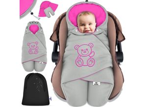 4255598305167 - KIDIZ® Baby Einschlagdecke Winter mit Kapuze +Tasche Babyeinschlagdecke Universal für Babyschale Autositz zB für Maxi-Cosi Römer für Buggy Babybett Kinderwagen & alle Gurtsysteme 3 & 5-Punkt Gurt