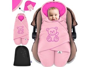 4255598305174 - KIDIZ® Baby Einschlagdecke Winter mit Kapuze +Tasche Babyeinschlagdecke Universal für Babyschale Autositz zB für Maxi-Cosi Römer für Buggy Babybett Kinderwagen & alle Gurtsysteme 3 & 5-Punkt Gurt