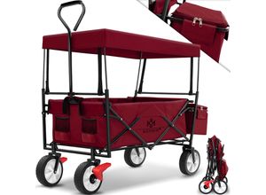 4255598305471 - KESSER® Bollerwagen faltbar mit Dach Handwagen Transportkarre Gerätewagen inkl 2 Netztaschen und Einer Außentasche klappbar Vollgummi-Reifen bis 100 kg Tragkraft Mit Vorderrad-Bremse