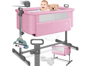 4255598310987 - KESSER® Zustellbett Hubi 3in1 Baby Beistellbett Reisebett Babybett mit weich Matratze mit Rollen Kinderbett 5-fach Höhenverstellung Faltbare Seitenwand für zu Hause und unterwegs