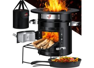 4255598312691 - KESSER® Raketenofen Inkl Grillpfanne aus Gusseisen mit Tragetasche Dutch Oven BBQ Rakete Holzofen Camping Campingkocher Campinggrill Edelstahl