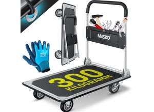 4255598312752 - MASKO® Plattformwagen Transportwagen Lagerwagen Klappbar Inkl Arbeitshandschuhe Feststellbremse Transporthilfe Mit 6 Sicherungsösen 360° Lenkrollen Paketwagen Klappwagen