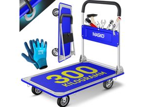 4255598312769 - MASKO® Plattformwagen Transportwagen Lagerwagen Klappbar Inkl Arbeitshandschuhe Feststellbremse Transporthilfe Mit 6 Sicherungsösen 360° Lenkrollen Paketwagen Klappwagen