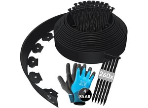 4255598314244 - KESSER® Flexible Rasenkante aus Kunststoff Länge 10m Höhe 5cm mit 50 Erdanker + Handschuhe Beeteinfassung Beetumrandung Beetbegrenzung Mähkante Pflastersteine Palisade