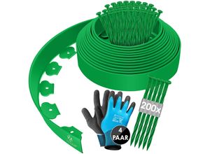 4255598314251 - KESSER® Flexible Rasenkante aus Kunststoff Länge 10m Höhe 5cm mit 50 Erdanker + Handschuhe Beeteinfassung Beetumrandung Beetbegrenzung Mähkante Pflastersteine Palisade