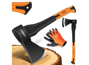 4255598314459 - MASKO® Spaltaxt Spaltbeil Axt Beil Spalthammer Spaltkeil FIBERGLAS-Stiel + Handschuhe Die Perfekten Werkzeuge für Garten und Wald Universal Robust Langlebig Rostfrei