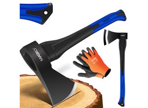 4255598314473 - MASKO® Spaltaxt Spaltbeil Axt Beil Spalthammer Spaltkeil FIBERGLAS-Stiel + Handschuhe Die Perfekten Werkzeuge für Garten und Wald Universal Robust Langlebig Rostfrei