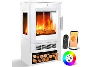 4255598314671 - KESSER® Elektrokamin mit Heizung Panorama-Sichtfenster Heizlüfter 9 LED-Flammeneffekt Farbmodi Fernbedienung WiFi App 900 1800W Kaminfeuer elektrisch Elektro Kamin mit Thermostat Heizfunktion Timer