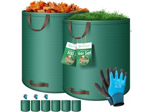 4255598318570 - KESSER® Gartensack Set Laubsack Gartenabfallsack inkl Handschuhe - Selbststehend 4 Griffe Stabil Robust & Faltbar - Laubsäcke Rasenschnitt Gartensäcke für Gartenabfälle Grünschnitt