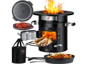 4255598318976 - KESSER® Raketenofen Inkl Grillpfanne aus Gusseisen mit Tragetasche Dutch Oven BBQ Rakete Holzofen Camping Campingkocher Campinggrill Edelstahl