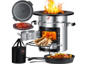 4255598318983 - KESSER® Raketenofen Inkl Grillpfanne aus Gusseisen mit Tragetasche Dutch Oven BBQ Rakete Holzofen Camping Campingkocher Campinggrill Edelstahl