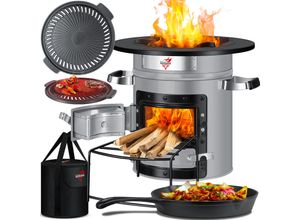 4255598318990 - KESSER® Raketenofen Inkl Grillpfanne aus Gusseisen mit Tragetasche Dutch Oven BBQ Rakete Holzofen Camping Campingkocher Campinggrill Edelstahl