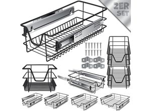 4255598319140 - Teleskopschublade Küchenschublade Küchenschrank Korbauszug Schrankauszug Vollauszug Schublade 2x 30cm - Schwarz - Schwarz - Kesser