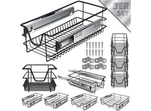 4255598319157 - Teleskopschublade Küchenschublade Küchenschrank Korbauszug Schrankauszug Vollauszug Schublade 3x 30cm - Schwarz - Schwarz - Kesser