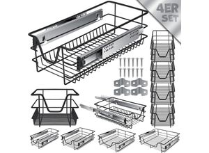 4255598319164 - Teleskopschublade Küchenschublade Küchenschrank Korbauszug Schrankauszug Vollauszug Schublade 4x 30cm - Schwarz - Schwarz - Kesser