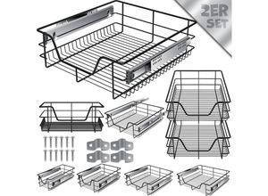 4255598319201 - Teleskopschublade Küchenschublade Küchenschrank Korbauszug Schrankauszug Vollauszug Schublade 2x 50cm - Schwarz - Schwarz - Kesser