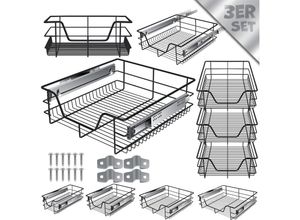 4255598319218 - Teleskopschublade Küchenschublade Küchenschrank Korbauszug Schrankauszug Vollauszug Schublade 3x 50cm - Schwarz - Schwarz - Kesser