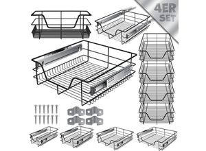 4255598319225 - Teleskopschublade Küchenschublade Küchenschrank Korbauszug Schrankauszug Vollauszug Schublade 4x 50cm - Schwarz - Schwarz - Kesser