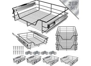 4255598319232 - Teleskopschublade Küchenschublade Küchenschrank Korbauszug Schrankauszug Vollauszug Schublade 2x 60cm - Schwarz - Schwarz - Kesser