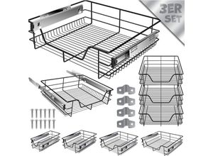 4255598319249 - Teleskopschublade Küchenschublade Küchenschrank Korbauszug Schrankauszug Vollauszug Schublade 3x 60cm - Schwarz - Schwarz - Kesser