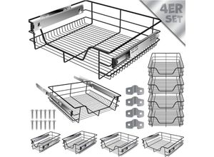 4255598319256 - Teleskopschublade Küchenschublade Küchenschrank Korbauszug Schrankauszug Vollauszug Schublade 4x 60cm - Schwarz - Schwarz - Kesser