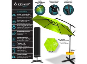 4255598323017 - KESSER® Alu Ampelschirm Sonnenschirm + Abdeckung Ø300 cm   Ø350 cm mit Kurbelvorrichtung Kurbelschirm mit Ständer UV-Schutz Aluminium Wasserabweisende Bespannung - Schirm Gartenschirm Marktschirm