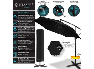 4255598323024 - KESSER® Alu Ampelschirm Sonnenschirm + Abdeckung Ø300 cm   Ø350 cm mit Kurbelvorrichtung Kurbelschirm mit Ständer UV-Schutz Aluminium Wasserabweisende Bespannung - Schirm Gartenschirm Marktschirm