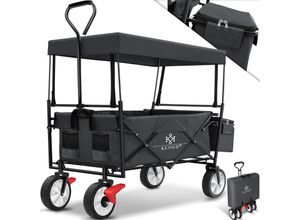 4255598323055 - KESSER® Bollerwagen faltbar mit Dach Handwagen Transportkarre Gerätewagen inkl 2 Netztaschen und Einer Außentasche klappbar Vollgummi-Reifen bis 100 kg Tragkraft Mit Vorderrad-Bremse