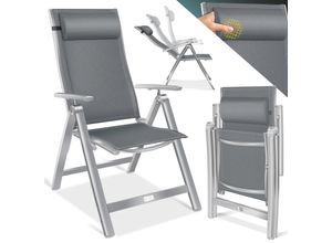 4255598323246 - KESSER® Gartenstuhl Hochlehner mit Armlehnen Aluminium Klappstuhl inkl Kopfkissen Campingstuhl 7-Fach Verstellbar Rückenlehne Atmungsaktiv & Wetterfest Klappbar & Anti-Rutsch