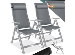 4255598323284 - KESSER® Gartenstuhl Hochlehner mit Armlehnen Aluminium Klappstuhl inkl Kopfkissen Campingstuhl 7-Fach Verstellbar Rückenlehne Atmungsaktiv & Wetterfest Klappbar & Anti-Rutsch