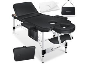 4255598323994 - KESSER® Mobile Massageliege klappbar & höhenverstellbar 3 Zonen Massagebett Massagetisch Kosmetikliege Breit Therapieliege Aluminium + 10x Gesichtsauflage mit Kopfstütze Armlehnen & Tasche