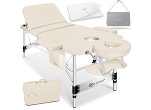 4255598324014 - KESSER® Mobile Massageliege klappbar & höhenverstellbar 3 Zonen Massagebett Massagetisch Kosmetikliege Breit Therapieliege Aluminium + 10x Gesichtsauflage mit Kopfstütze Armlehnen & Tasche