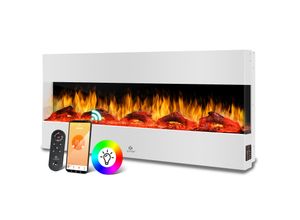 4255598324434 - KESSER® Wandkamin Elektrokamin 3D Elektrischer Kamin mit Heizung 9 Farbmodi LED Flammeneffekt 900 1800 W Kaminofen Wand und Einbaukamin Wandmontage Heizung App-Funktion Fernbedienung